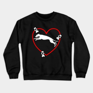 Running White Greyhound Red Heart Paw Prints Crewneck Sweatshirt